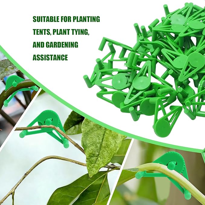 50 PCS Adjustable Plant Training Clips, Green Low Stress Support Clips for Stem Bending, Ideal for Grow Tents and Gardening