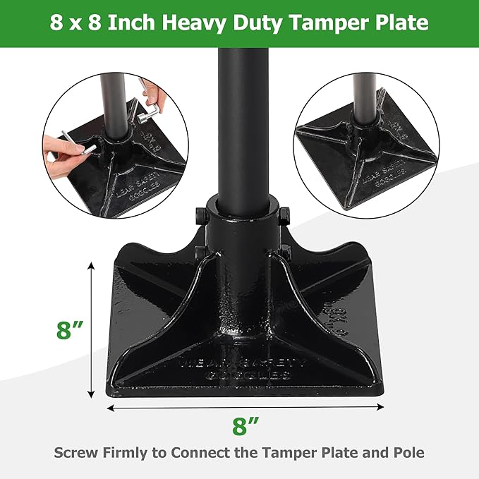 Tamper Tool with Detachable Long Handle, 59 Inch Manual Heavy Duty Soil Compactor for Pavers, Stones, Lawn Edging, Fence Post Installation, Black