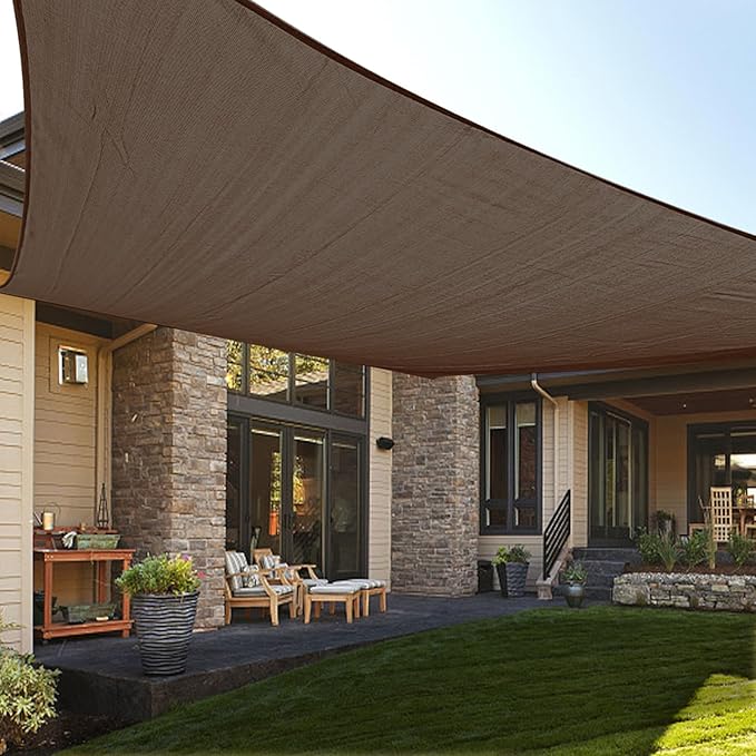 LOVE STORY Custom Size 14'x20' Brown Sun Shade Sail Rectangle UV Block Canopy Patio Sail Sunshades Fabric for Outdoor Garden Carport (We Make Custom Size)