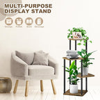 4 Tier Plant Stand Indoor, Thickened Metal Wood Corner Plant Shelf Stands for Multiple Plants, Indoor Tall Plants Stand Tiered Flower Holder for Living Room Patio Garden Balcony(Black+Brown)