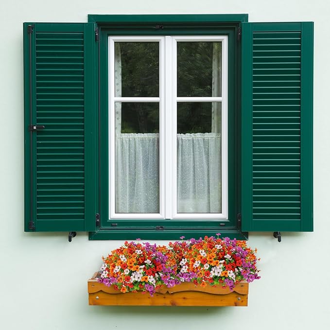 ADXORA 12 Bundles Artificial Flowers,Faux Plants for Spring Summer Decoration, UV Resistant Colorful Violets Eucalyptus for Outside Home Planter Porch Patio Yard Décor
