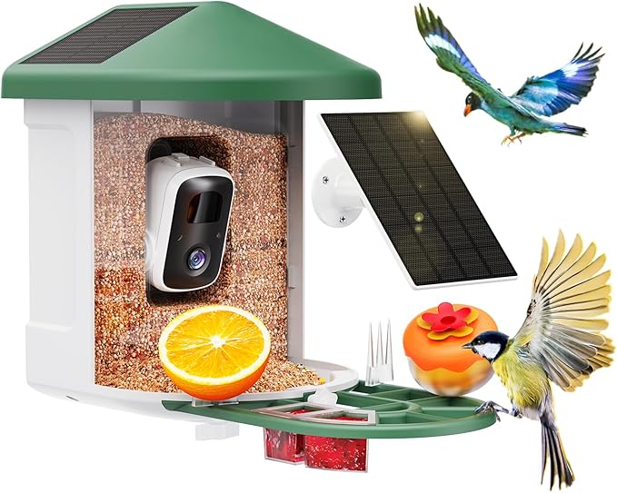 HARYMOR Bird Feeder with Camera with AI Identify Birds Species Solar Powered, Smart Bird House with Cam, 2K HD Video Live Stream, Instant Arrival Alerts - Green