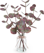 Artificial Eucalyptus Stems in Glass Vase with Faux Water, 14" Fake Plants for Home Decor, Coffee Table Centerpieces, Office, Bathroom & Farmhouse Weddings - Faux Plants Decorations