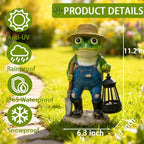 11'' Solar Frog Garden Decor Outdoor Statue with Lantern Gift Idea Light Decorations for Yard Garden Patio Mom Gift