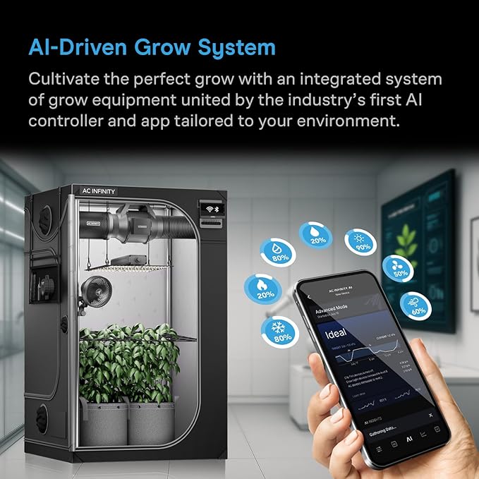 AC Infinity AI Grow System 2x2, 1-Plant Kit w/Self-Learning AI Controller, Dynamic Airflow & LM301H LED Lighting Control, 2000D Mylar Tent w/Lab-Tested Reflectivity, Largest Zippered Window