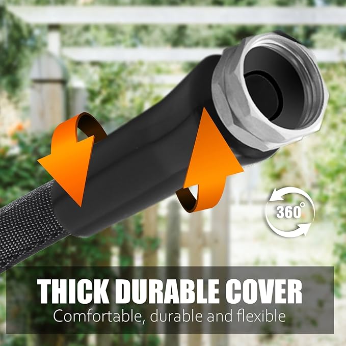 Non-Expandable Garden Hose 50feet, with 10 Function Hose Nozzle, Tough & Flexible, Lightweight, Crush Resistant Fittings, Kink & Tangle Free, Rust Proof