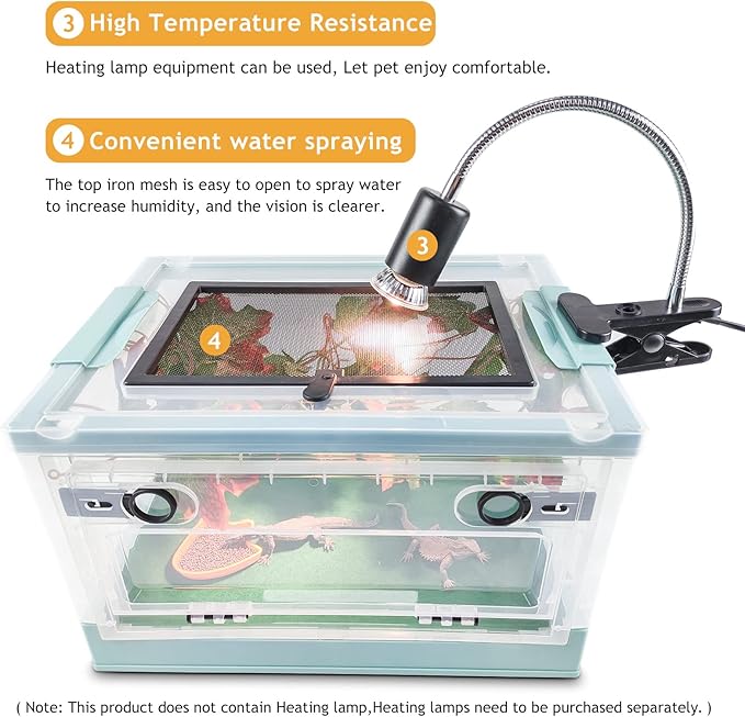 RunDuck Travel Portable Foldable Terrarium Kits for Reptiles -Heat-Resistant Material, Easy to Move with Wheels, Includes Plant, Feeding Bowl, and Carpet for Snakes, Lizards, Tortoises, and Leopard