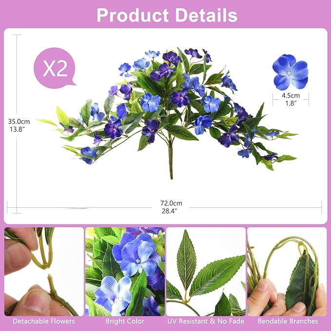 Hommyea Artificial Flowers for Outdoor, 2 Bundles UV Resistant Fake Plants Decoration Realistic Faux Silk Flowers No Fade Plastic Flowers for Outside Planters Home Porch Patio Yard Garden Decor