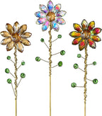 H&D HYALINE & DORA 3 Pcs Crystal Sunflower Suncatchers with 13'' Gold Trellis Metal Plant Stake for Indoor Outdoor Garden Potted Plants Decorations Plant Lover Gift(Ab, Red, Amber)