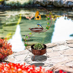 DREAMSOUL Bird Bath with Flower Planter, Vintage Copper Birdbath with Bird House, Metal Bird Bath for Outside Garden Yard