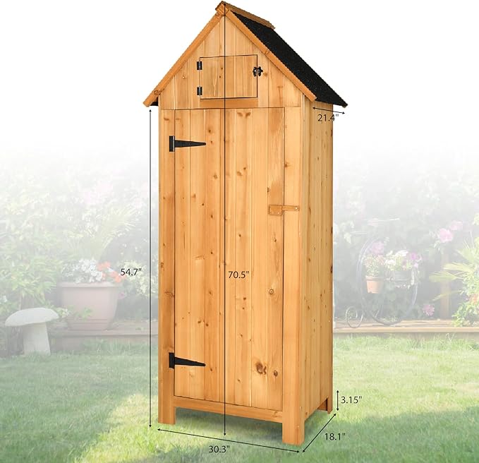 VINGLI Outdoor Wooden Storage Shed, Garden Shed Outside Tool Cabinet with Safety Latch, Patio Storage Organizer