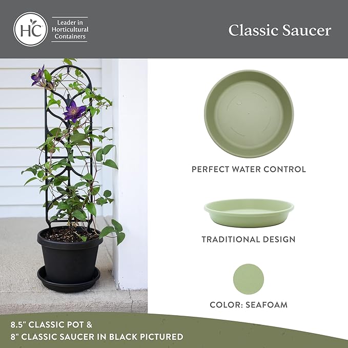 The HC Companies Flower Pot Saucers - Plastic Plant Saucer for Outdoors & Indoors - Traditional Design Plant Pot Trays for Water Drainage - Durable & Stylish Round Plant Tray (12-inch Seafoam)