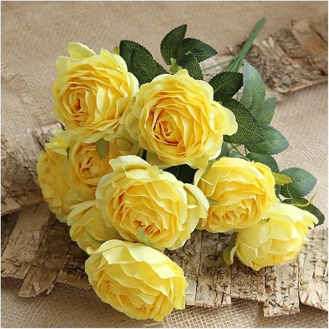 Flower Artificial, Artificial Silk Melaleuca Roses Wedding Photography Bouquets Valentine's Day Gift Home Living Room Simulation Flower Decoration(Yellow)