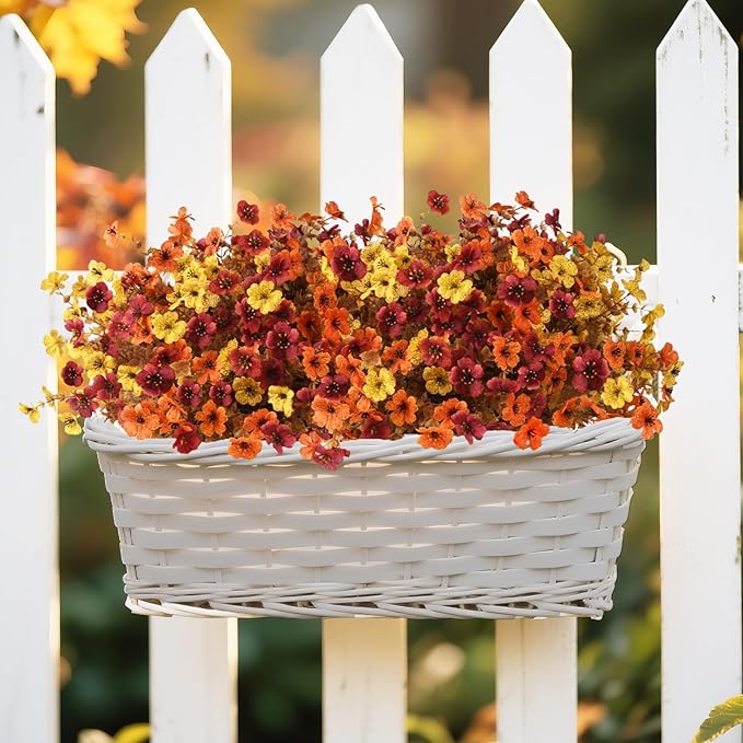 INQCMY Artificial Fake Fall Plants Flowers for Outdoor Outside Decoration,12 Bundles Faux Silk Colorful Daisy UV Resistant Look Real No Fade for Front Door Porch Patio Yard Balcony Autumn Decor