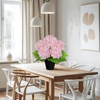 18" Hydrangea Artificial Flowers Plant in Black Plastic Pot, Faux Hydrangeas Plants for Home Office Indoor Outdoor Decor, Realistic Floral Centerpiece for Living Room & Porch Decorations, Pink