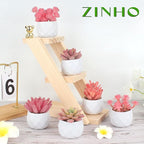 ZINHO Fake Succulent Plant Set 6 PCS Artificial Succulent Plants for Desk Realistic Faux Succulents in Plastic Pots Mini Colorful Succulent Decor for Bedroom Office Shelf Decor (Pink)