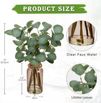 Briful Artificial Eucalyptus Stems in Teal Glass Vase with Faux Water, 14" Fake Plant Eucalyptus Leaves for Home Farmhouse Wedding Centerpiece Bathroom Décor
