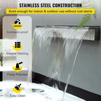 VEVOR Pool Fountain Stainless Steel Pool Waterfall Spillway with Pipe Connector Rectangular Garden Outdoor (11.8")