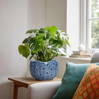 Ceramic Pots for Plants - 8 Inch Round Planter with Drainage Hole, Round Decorative Plant Pots for Indoor Outdoor, Modern Unique Flower Pot, House Living Room Decor, Home Gifts, Blue