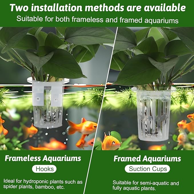 2 Pcs Aquarium Plant Holder, Aquarium Planter Cup for Aquaponic Plants Cultivation, Hanging Fish Tank Plant Holders, Transparent Hanging Pot for Fish Tank Aquaponic Plants, Water Feature Decoration