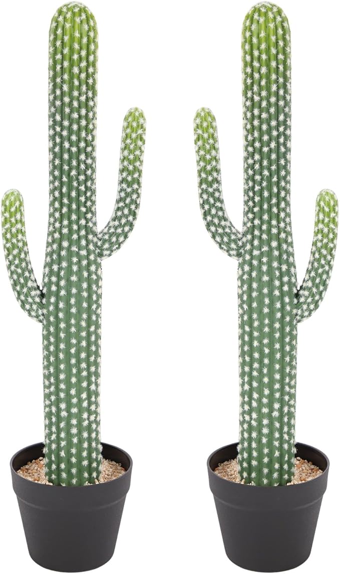 Nafresh UV-Resistant Artificial Fake Cactus Plants 30in – 2 Pack Large Faux Cowboy Cactus for Indoor & Outdoor Home, Office, or Garden Decor