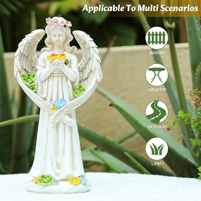 Solar Angel Outdoor Garden Decor Statues - 11.5 inches Angel Figurines Outdoor Sculptures with Succulent, Garden Statues for Outside, Patio, Balcony, Lawn Ornaments or Housewarming Gift