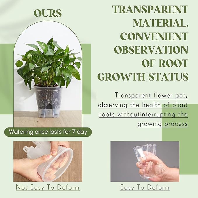Wonderjune Self Watering Pots for Indoor Plants with Deep Reservoir and High Drainage Holes for Outdoor Plants and Flowers, Bare Root Planter(4.72'',Clear,3 Pcs)