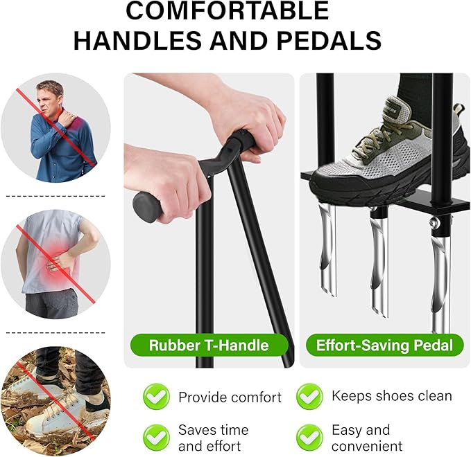VASALAID Lawn Aerator Tool, Manual Core Lawn Aerator with 3 Stainless Steel Hollow Tines, Heavy Duty Grass Aerating Tool for Compacted Soil & Lawn Care