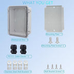 Waterproof Junction Box, ABS Plastic Electrical Box with Stainless Steel Latch, Hinged Cover Electric Project Enclosure Box with Mounting Plate, Wall Brackets & Cable Gland 8.7"x6.7"x4.3"