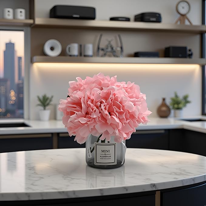 LADADA Faux Silk Peony Artificial Flowers for Vase, Ins Style Artificial Flower Glass Bottle Set ，Suitable for Living Room, Dining Table, Wedding, Hotel Banquet and Other Home Decoration