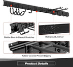 Sttoraboks Garage Tool Storage Rack, Heavy Duty Garage Storage Organizer Rack System Wall Mounted Tool with 12 double hooks, 4 rails Garden Tool Rack