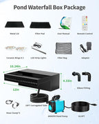 POPOSOAP 12Inch Pond Waterfall Spillway with RGB LED Lights & APP/Remote Control, 660GPH 40W Pond Spillway with 304 Stainless Steel & 9.8FT Tube for Ponds Garden Landscape Water Features-P43DS