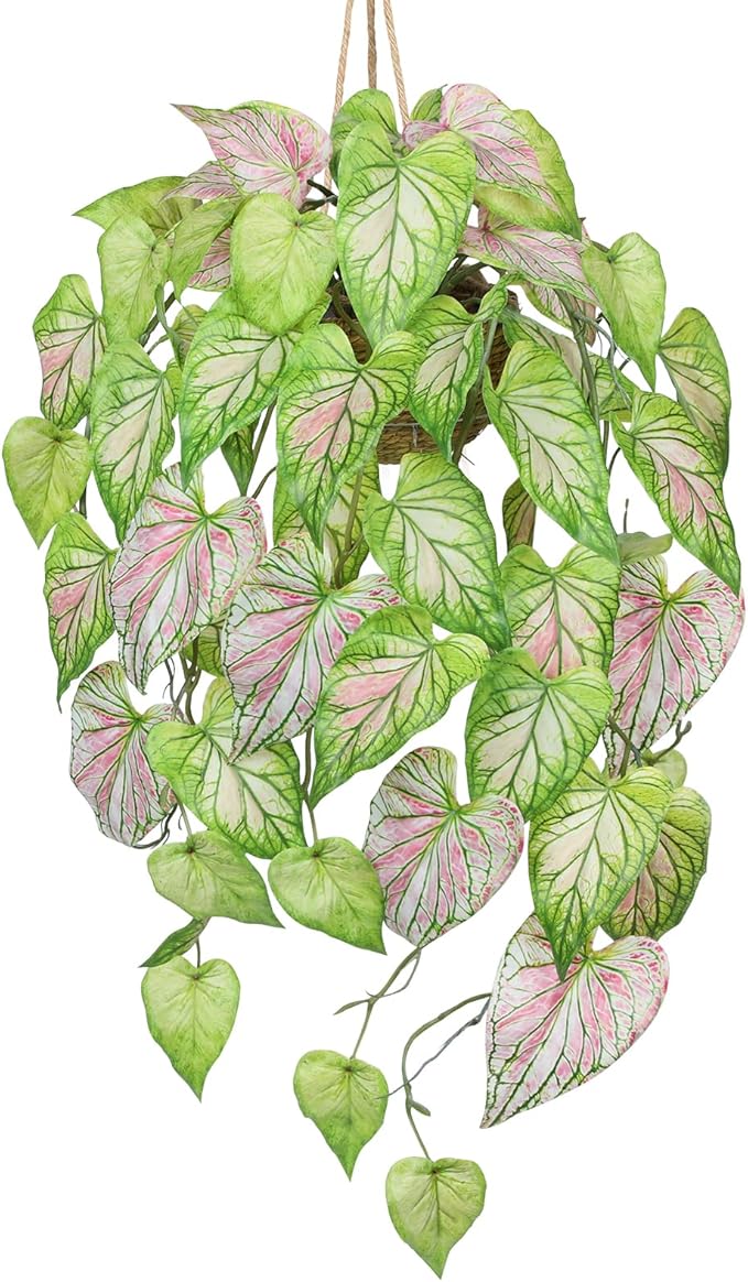 Large Fake Hanging Plants in Pot for Indoor & Outdoor, Long Artificial Hanging Pothos Plants Green, 27.6" Fake Potted Vines Ivy Greenery Plant for Room Wall Shelf Decor Living Room Patio Porch