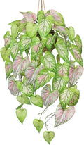 Large Fake Hanging Plants in Pot for Indoor & Outdoor, Long Artificial Hanging Pothos Plants Green, 27.6" Fake Potted Vines Ivy Greenery Plant for Room Wall Shelf Decor Living Room Patio Porch