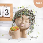 vomiceak Face Planters Pots Head Planter for Indoor Outdoor Plants - Cute Plant Pots for Flower Succulent with Drainage Hole - Gift Ideas for Mother (Khaki Lady)