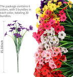Artificial Outdoor Flowers 30 Bundles UV Resistant Fake Flowers No Fade Faux Plastic Plants Garden Porch Window Box Porch Farmhouse Hanging Decor(Mix Six Colors)