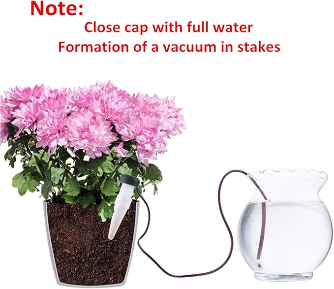 Hestya 10 Pack Plant Watering Stakes Automatic Devices Plant Self Drip Irrigation Slow Release Indoor Outdoor Terracotta Water Spikes for Potted Plants Flower (Black Base)