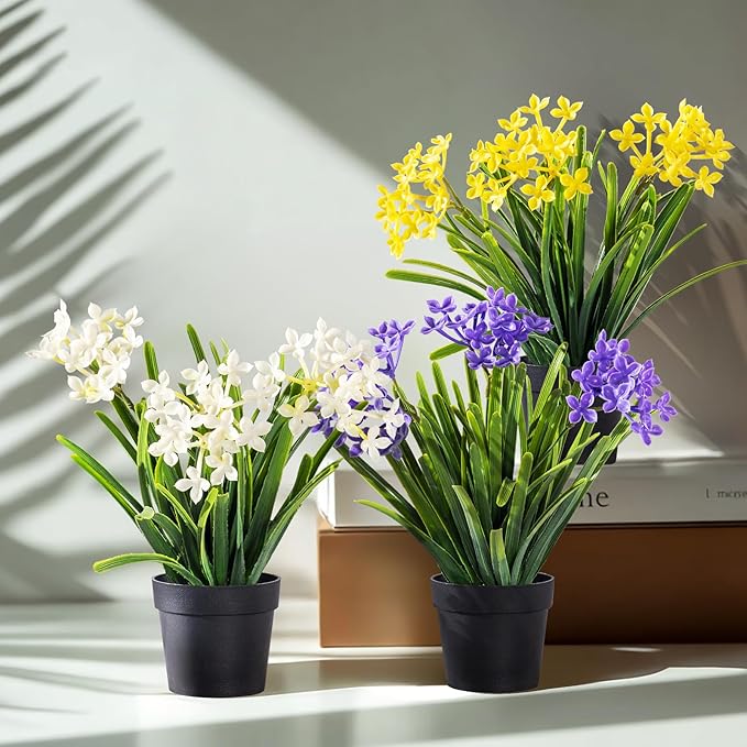 3 Pack Fake Small Plant in Pot Artificial Potted Flowers for Home Decor Fake Flower Plant Greenery Mini Faux Plant for Indoor Bedroom Living Room Office Shelf Bathroom Farmhouse Decor (Type 1)