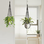 LEWESU Macrame Plant Hanger Indoor Set of 4 with 8 Hooks, Indoor Outdoor Hanging Planter for Plants Holder with Decorative Wood Beads & No Tassels, Boho Home Decor, 35 Inch Black (Pots Not Included)