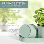 Barnyard Designs Indoor Herb Garden Planter Set with Tray, Metal Windowsill Plant Pots with Drainage for Outdoor or Indoor Plants, Set/3 (Soft Mint)