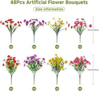 Alupssuc 48 Bundles Artificial Flowers for Outdoors Decoration, UV Resistant Silk Faux Daisy Flora Spring Fake Plastic Plants Greenery for Outside Indoor Yard Home Porch Window Box Decor, Mix 4 Colors