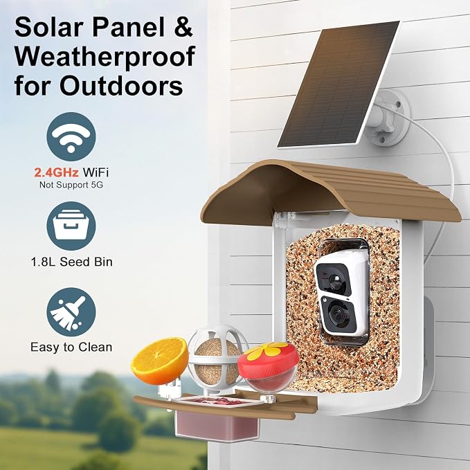 birdsnap® PAV-Bird Feeder with Camera,2K HD with 64GB Card, AI Identify Smart Bird House Cam Solar Panel,Live Stream,Motion Detection,Auto Record Video for Backyard Outdoors,Ideal Gift for Bird Lover
