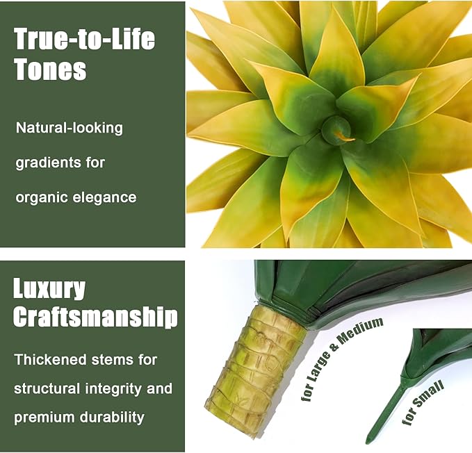 Artificial Agave Plants, Realistic UV Resistant Fake Aesthetic Plants for Outdoor Indoor, Home Decor for Garden, Porch, Doorway, Patio (2PCS, Yellow, Large)
