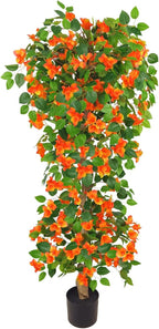 Artificial Bougainvillea Tree -5FT Faux Bougainvillea Tree with Realistic Flowers, Tall Fake Fall Flower Tree for Indoor or Outdoor Decor, Silk Floral Plant for Living Room, Porch, Garden (Orange)
