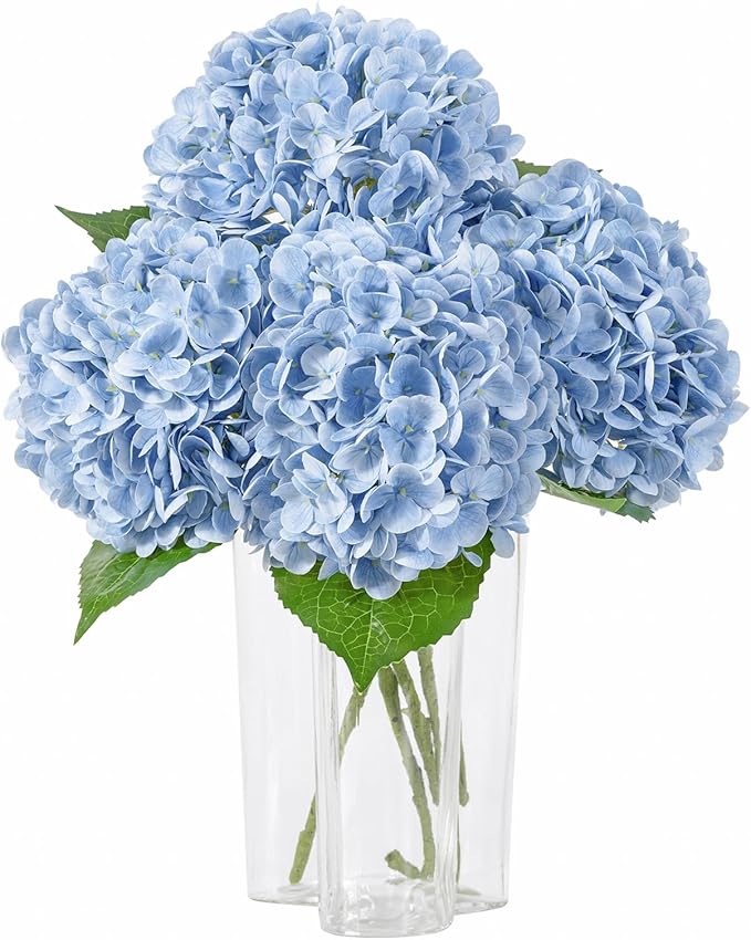 DuHouse 4Pcs Large Hydrangea Artificial Flowers,Latex Real Touch Hydrangeas Lifelike Hydrangea Flower for Home Wedding Bouquets Centerpieces Party Living Room Decoration(Blue)