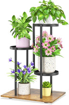 iDavosic.ly 3 Tier Plant Stand Indoor Outdoor, Tiered Corner Multiple Flower Pot Holder Shelf, Metal 23 Inch Tall Display Rack for Patio Porch Living Room Garden Balcony, Modern Black & Rustic Brown