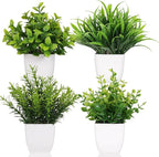 Yoratee 4 Pot Small Fake Plant Flowerpot Artificial Plastic Eucalyptus Plant Wheat Grass Shrub Plant Indoor Desk Coffee Table Bathroom Bedroom Home Decoration (4)