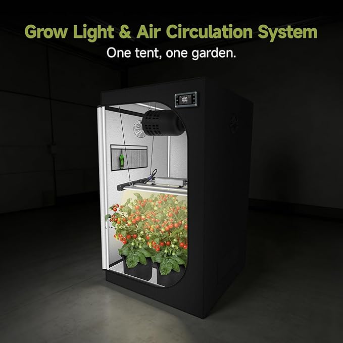 3x3 ft Grow Tent Complete Kit, All-in-One Fan with Activated Carbon Filter, 240W Full Spectrum LED Grow Light, 32"x32"x63" High-Reflective 1680D Diamond Mylar Tent and Smart Controller-1