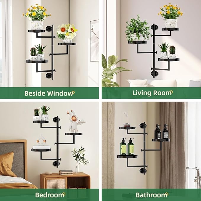 Rotating Window Plant Shelf Wall Plant Shelf Indoor Metal Plant Stand Window Shelves for Plants 3 Tier Plant Stand Wall Plant Holder Wall Planters for Indoor Plants, Outdoor Plant Stands for Patio, Black