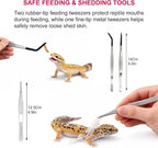 14Pcs Leopard Gecko Tank Accessories Set, Reptile Care Kit with Feeding Tweezers, Silicone Spoon, Hideout, Water Dish & Food Bowls for Leopard Gecko Terrarium